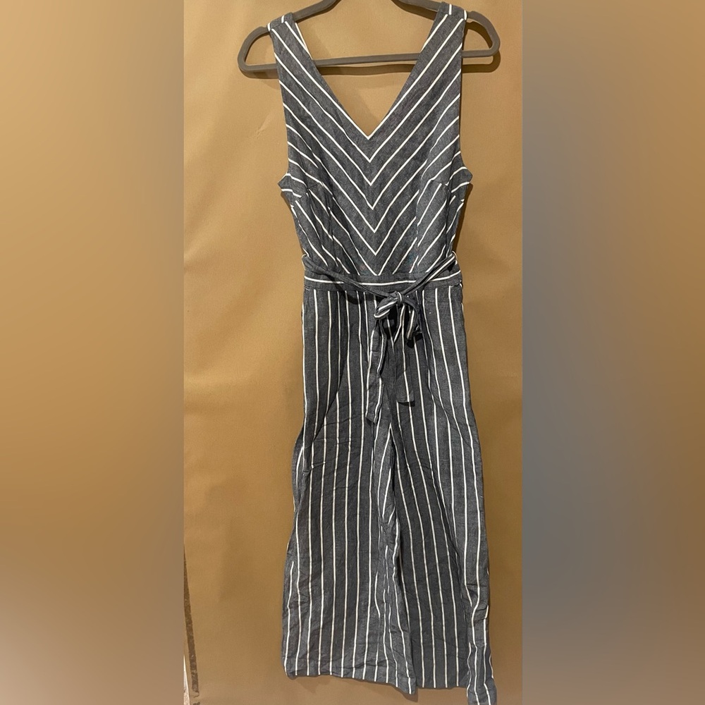 Loft Cropped Tank Chambray Striped Jumpsuit.